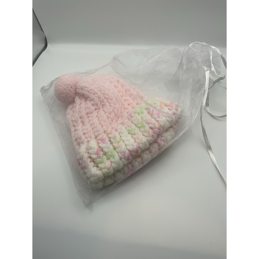 New Baby Beanie W/ Cute Mesh Bag - White/Pink - 0-Plus Ages